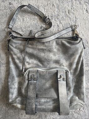 Silver Sho + Lo Metallic leather Zip-Top Hobo Bag